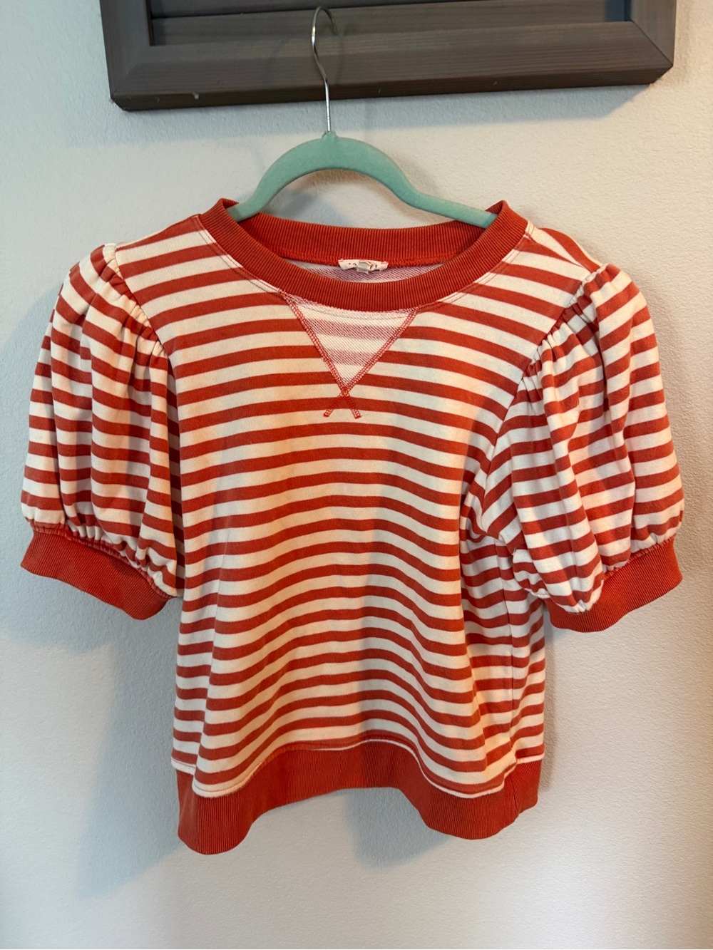 Striped Puff Sleeve Top in Orange and Cream
